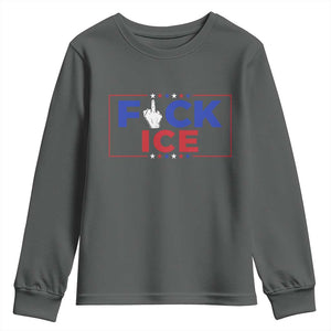 Funny Fck Ice Youth Sweatshirt Immigration Activist Anti Deportation Middle Finger Graphic TS11 Dark Heather Print Your Wear
