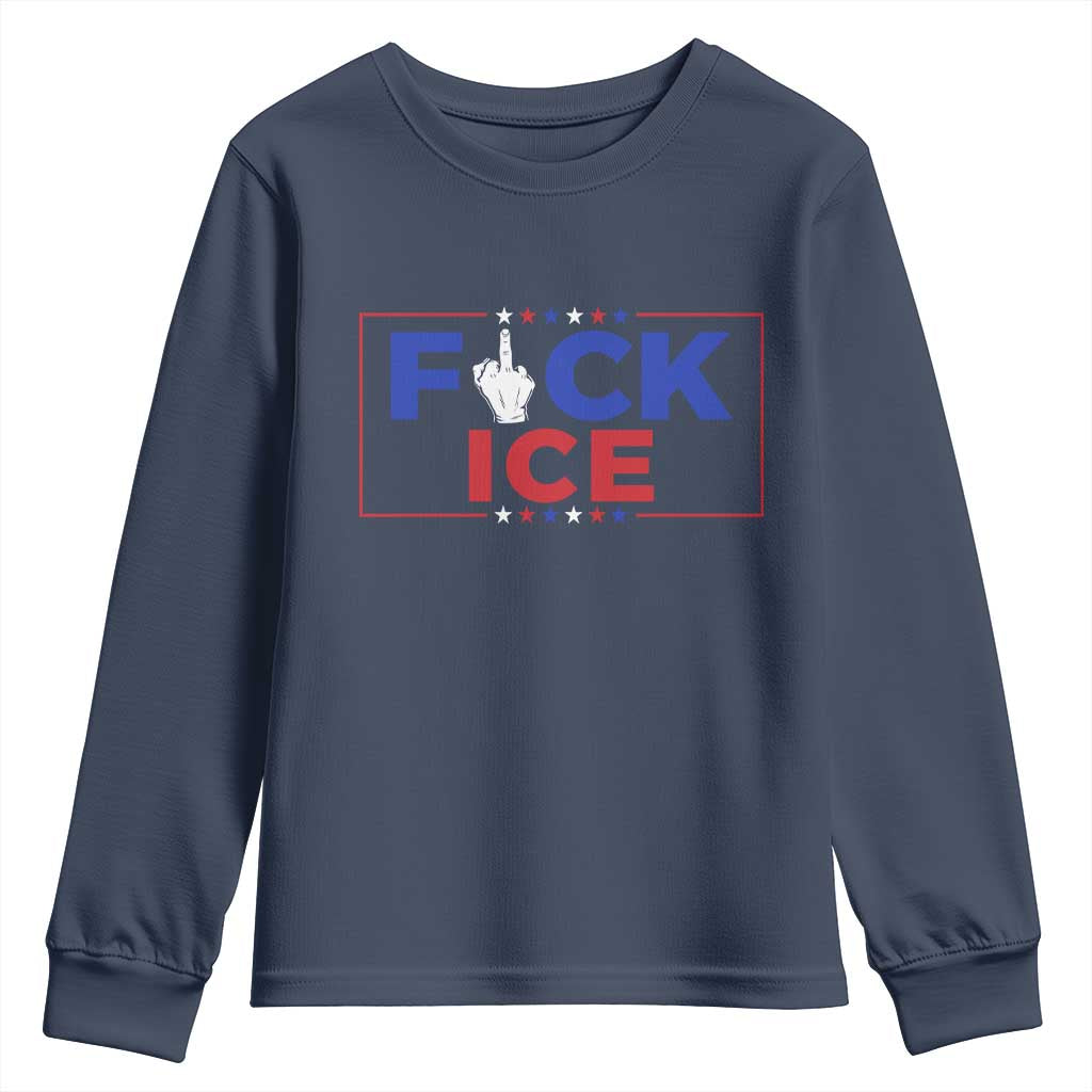 Funny Fck Ice Youth Sweatshirt Immigration Activist Anti Deportation Middle Finger Graphic TS11 Navy Print Your Wear