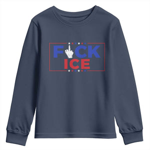 Funny Fck Ice Youth Sweatshirt Immigration Activist Anti Deportation Middle Finger Graphic TS11 Navy Print Your Wear