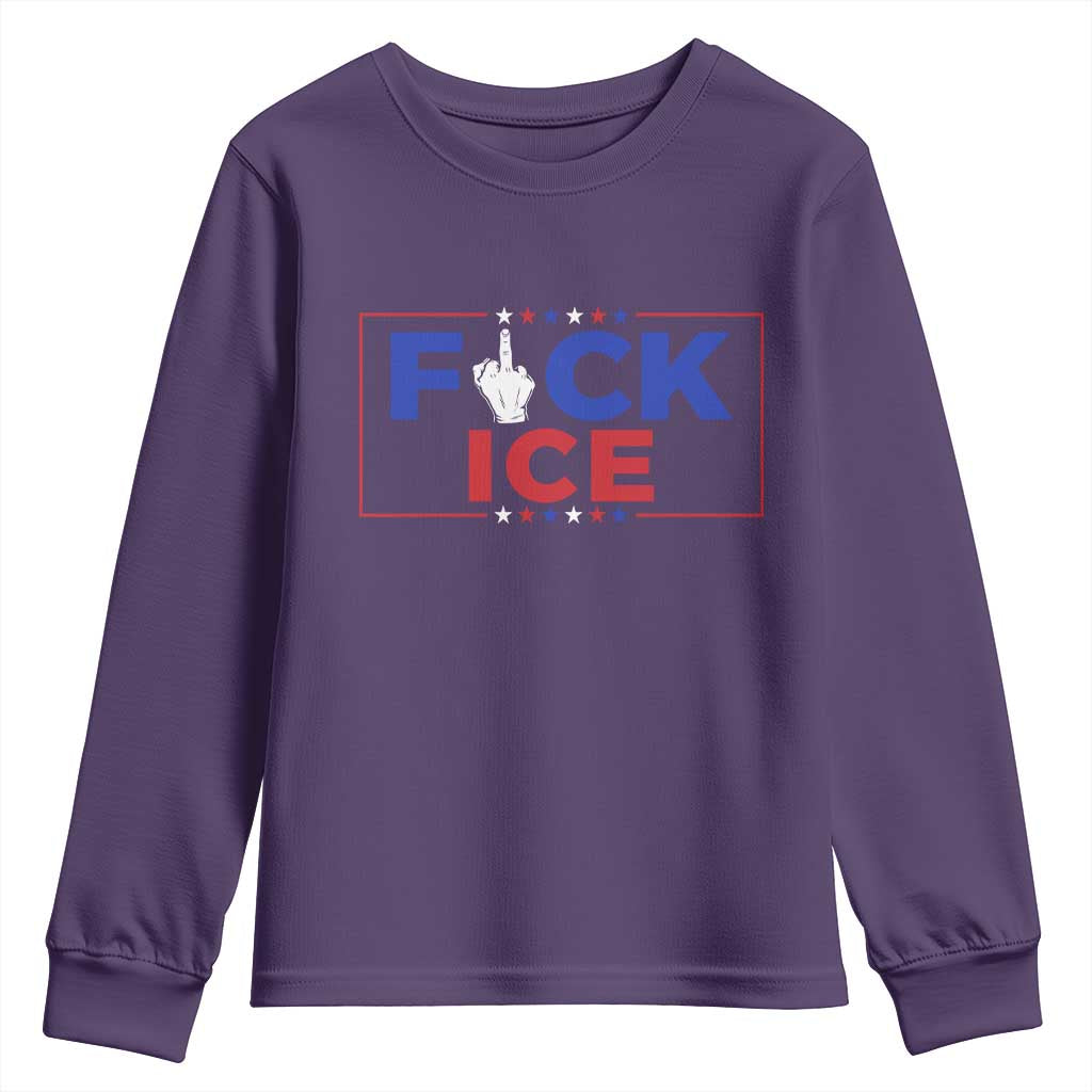 Funny Fck Ice Youth Sweatshirt Immigration Activist Anti Deportation Middle Finger Graphic TS11 Purple Print Your Wear