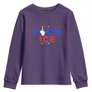 Funny Fck Ice Youth Sweatshirt Immigration Activist Anti Deportation Middle Finger Graphic TS11 Purple Print Your Wear