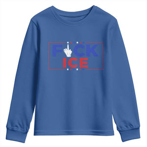 Funny Fck Ice Youth Sweatshirt Immigration Activist Anti Deportation Middle Finger Graphic TS11 Royal Blue Print Your Wear
