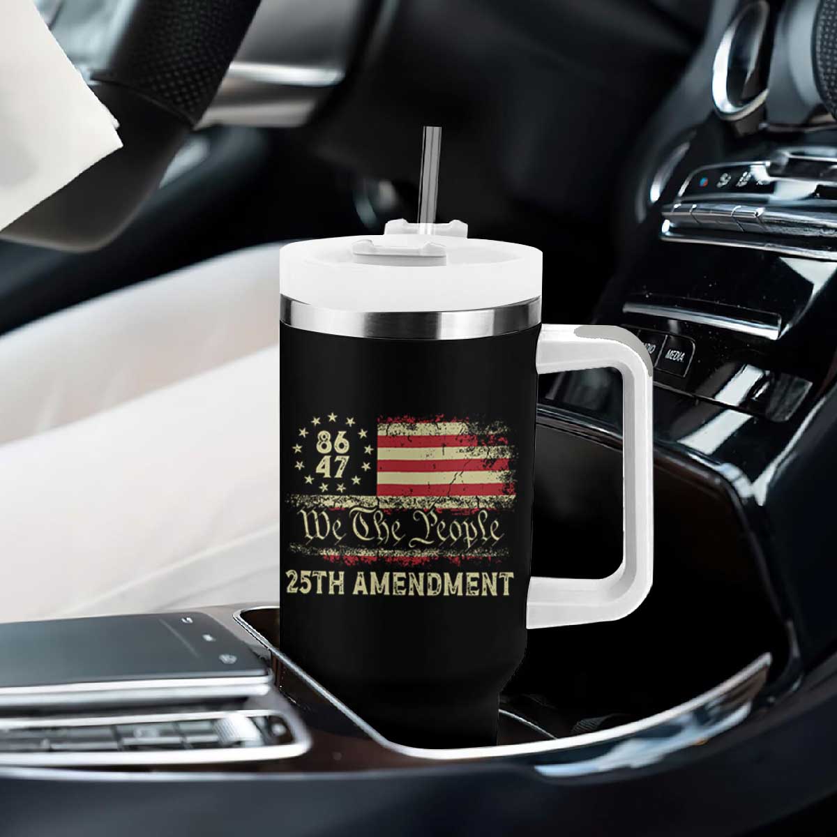 8647 Resist 25th Amendment Tumbler With Handle Vintage American Flag TS11 Print Your Wear