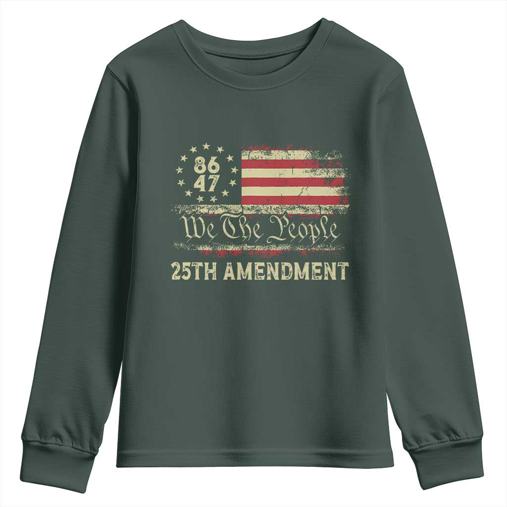 8647 Resist 25th Amendment Youth Sweatshirt Vintage American Flag TS11 Dark Forest Green Print Your Wear