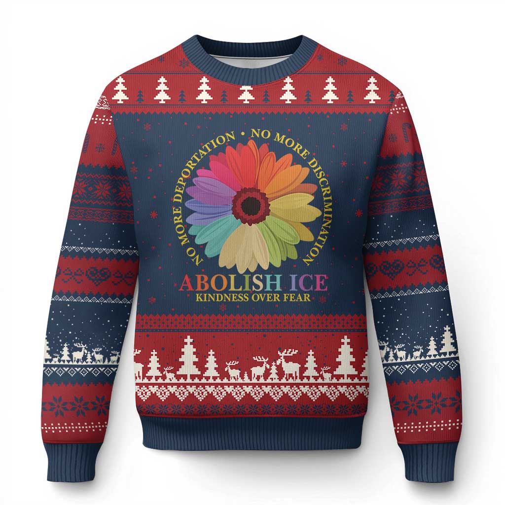 Abolish Ice Ugly Christmas Sweater No More Deportation No More Discrimmination Kindness Over Fear TS11 Navy Red Print Your Wear