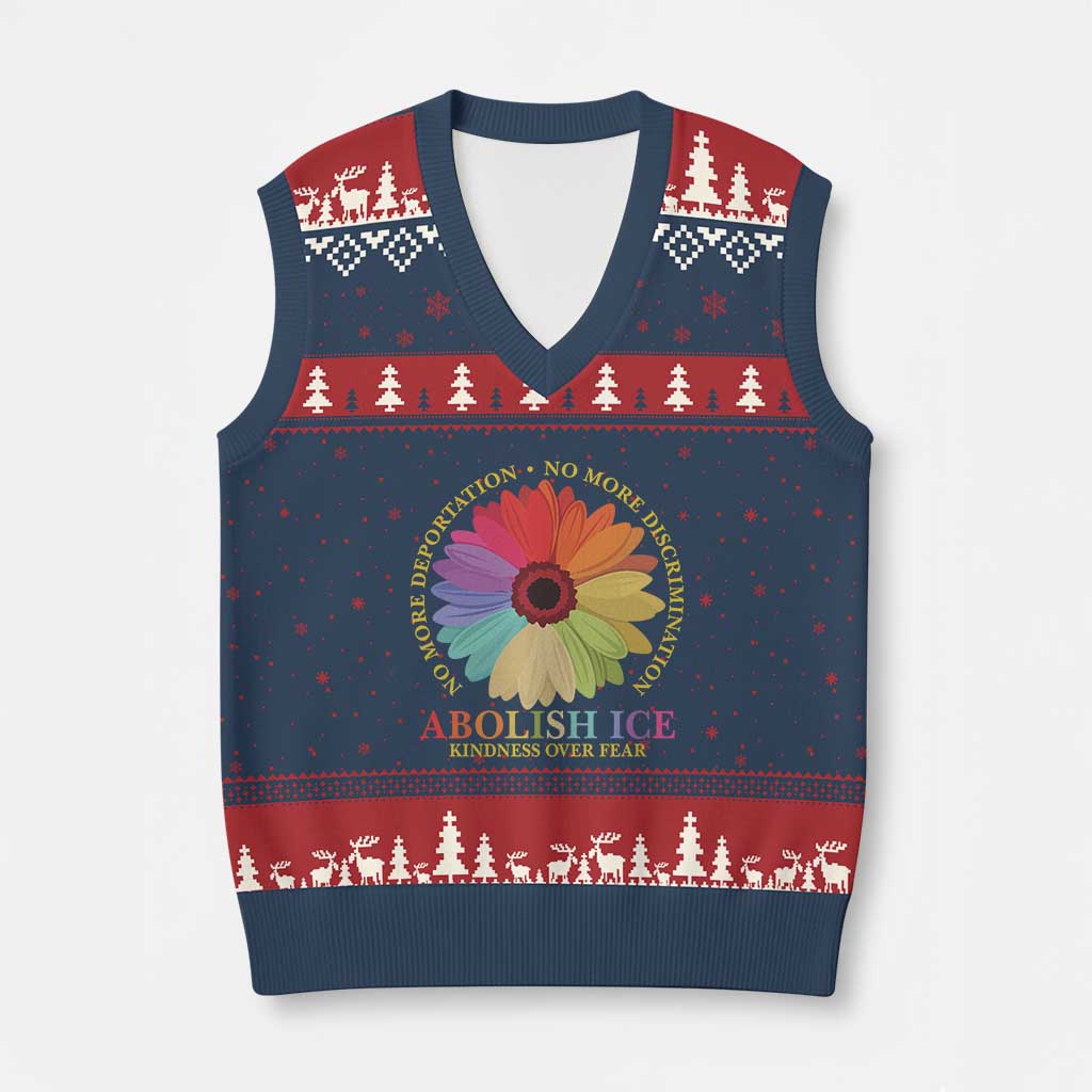 Abolish Ice V-Neck Knit Sweater Vest No More Deportation No More Discrimmination Kindness Over Fear TS11 Navy Red Print Your Wear