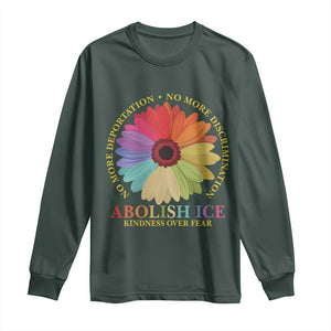 Abolish Ice Long Sleeve Shirt No More Deportation No More Discrimmination Kindness Over Fear TS11 Dark Forest Green Print Your Wear