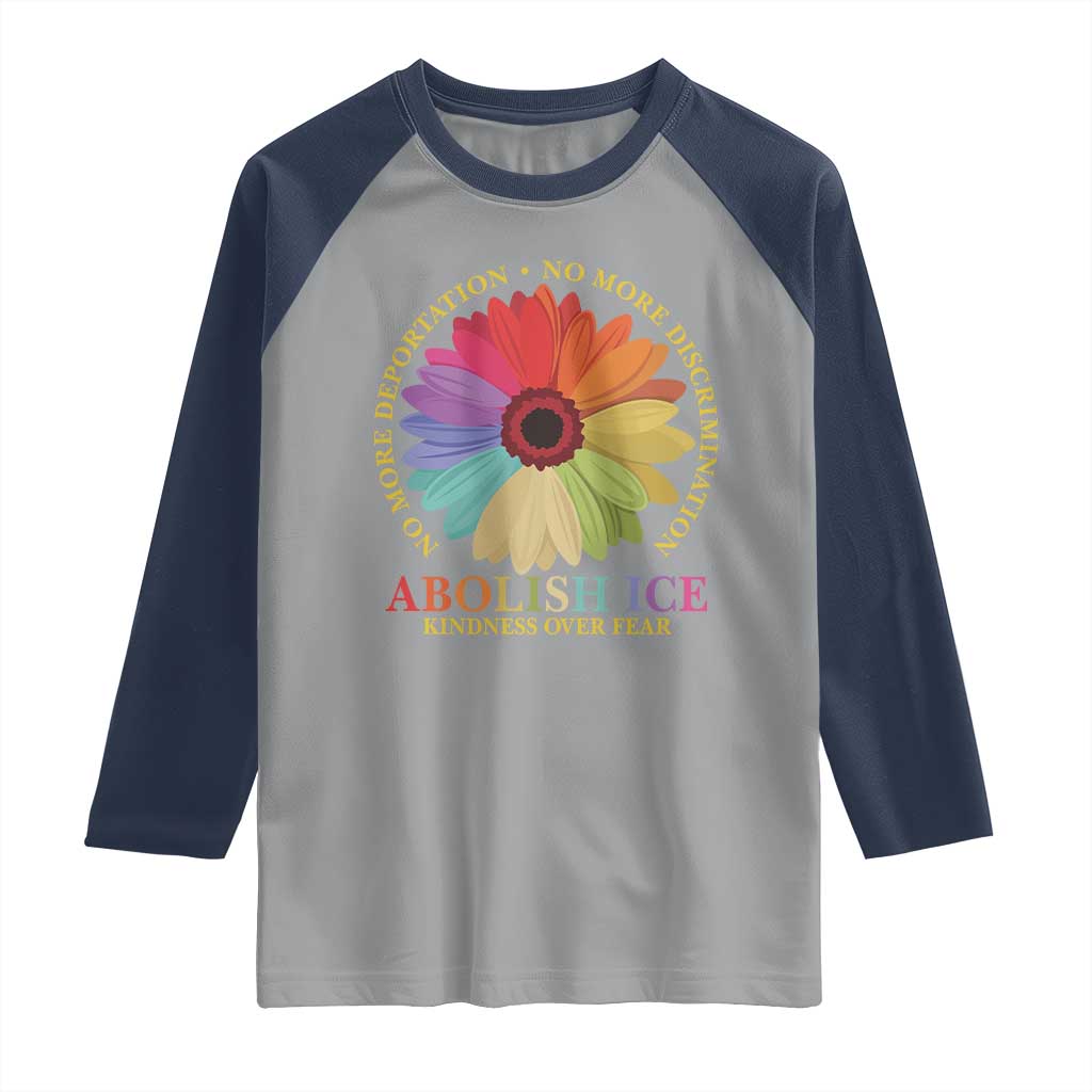 Abolish Ice Raglan Shirt No More Deportation No More Discrimmination Kindness Over Fear TS11 Sport Gray Navy Print Your Wear
