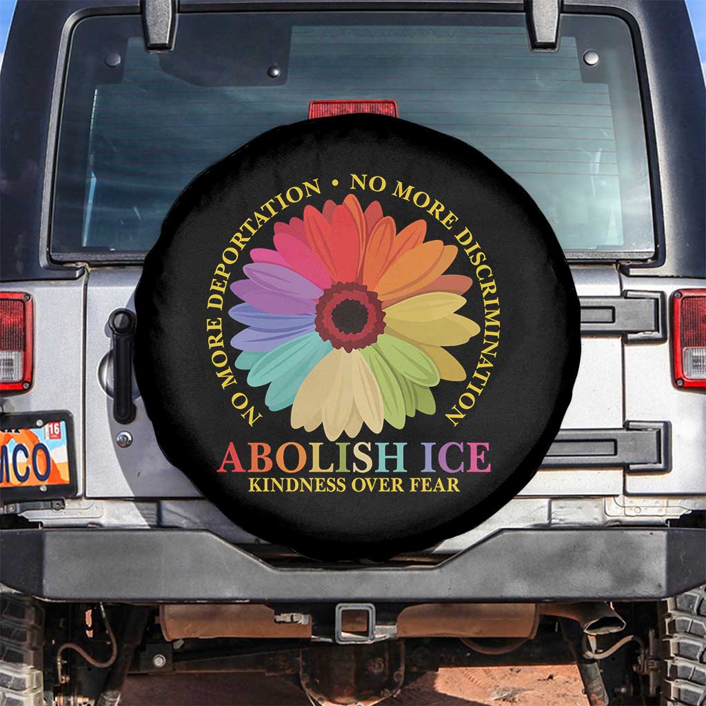 Abolish Ice Spare Tire Cover No More Deportation No More Discrimmination Kindness Over Fear TS11 No hole Black Print Your Wear