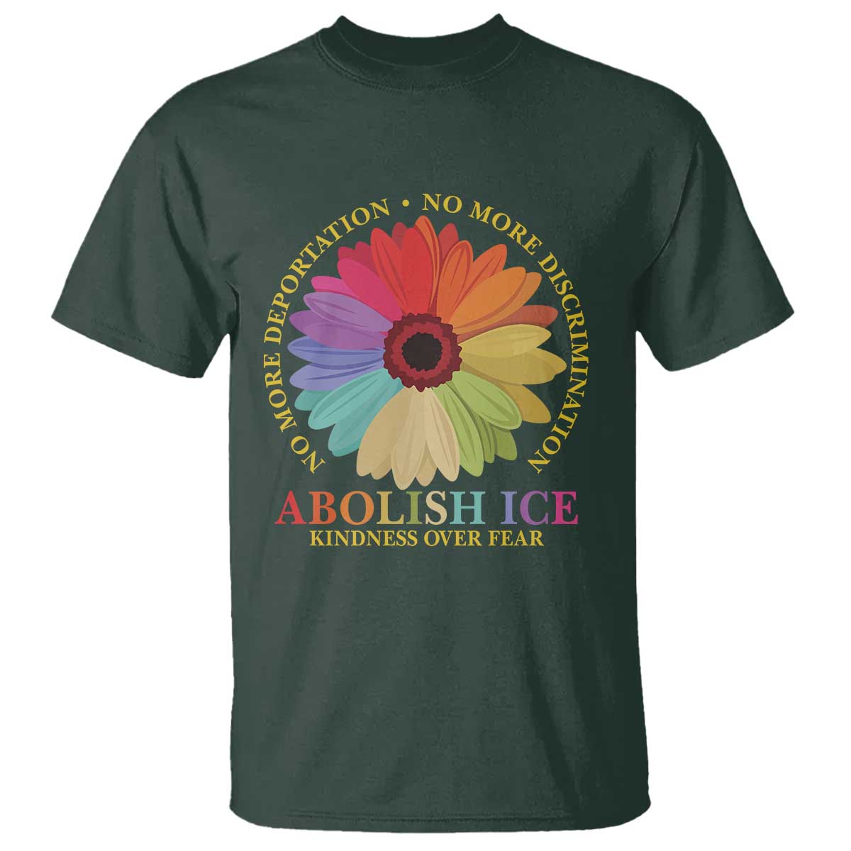 Abolish Ice T Shirt No More Deportation No More Discrimmination Kindness Over Fear TS11 Dark Forest Green Print Your Wear
