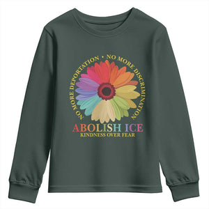 Abolish Ice Youth Sweatshirt No More Deportation No More Discrimmination Kindness Over Fear TS11 Dark Forest Green Print Your Wear