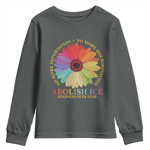 Abolish Ice Youth Sweatshirt No More Deportation No More Discrimmination Kindness Over Fear TS11 Dark Heather Print Your Wear