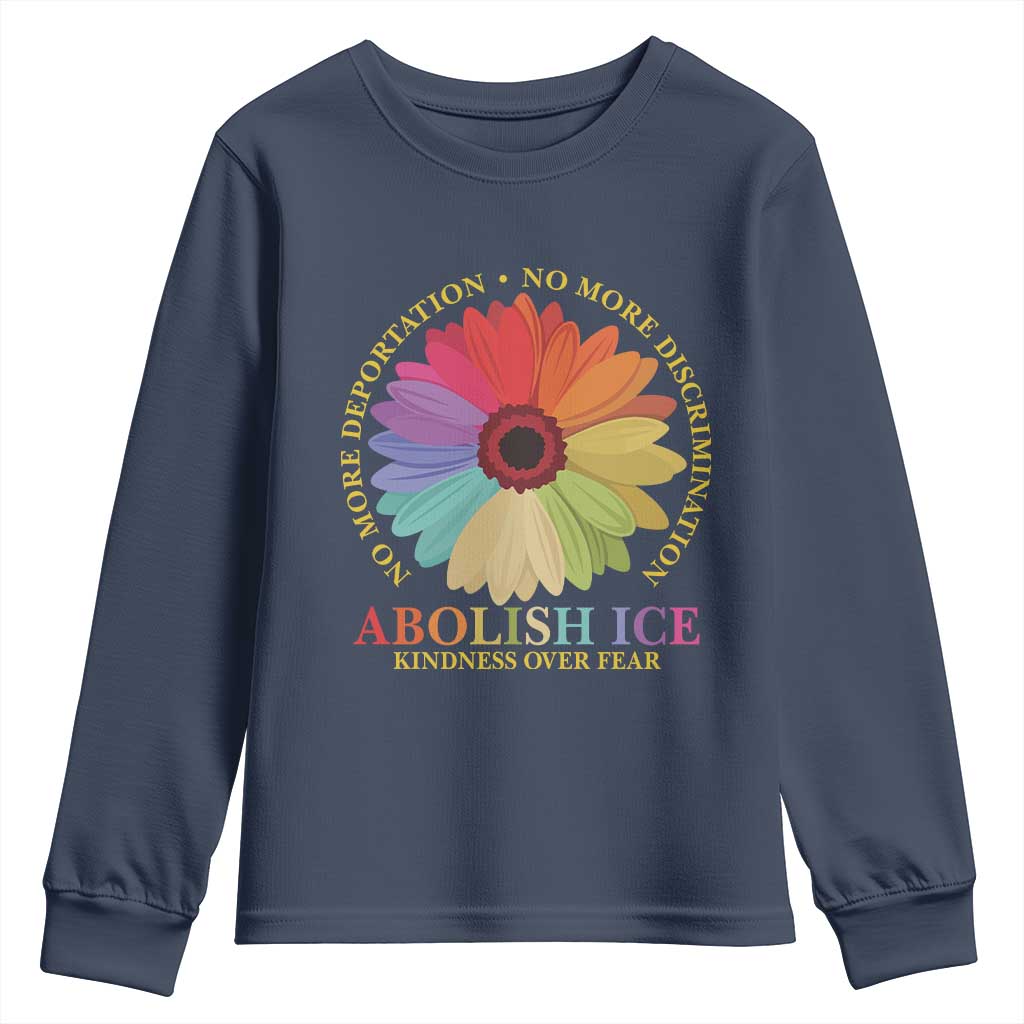 Abolish Ice Youth Sweatshirt No More Deportation No More Discrimmination Kindness Over Fear TS11 Navy Print Your Wear