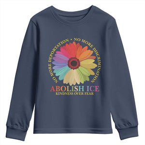 Abolish Ice Youth Sweatshirt No More Deportation No More Discrimmination Kindness Over Fear TS11 Navy Print Your Wear