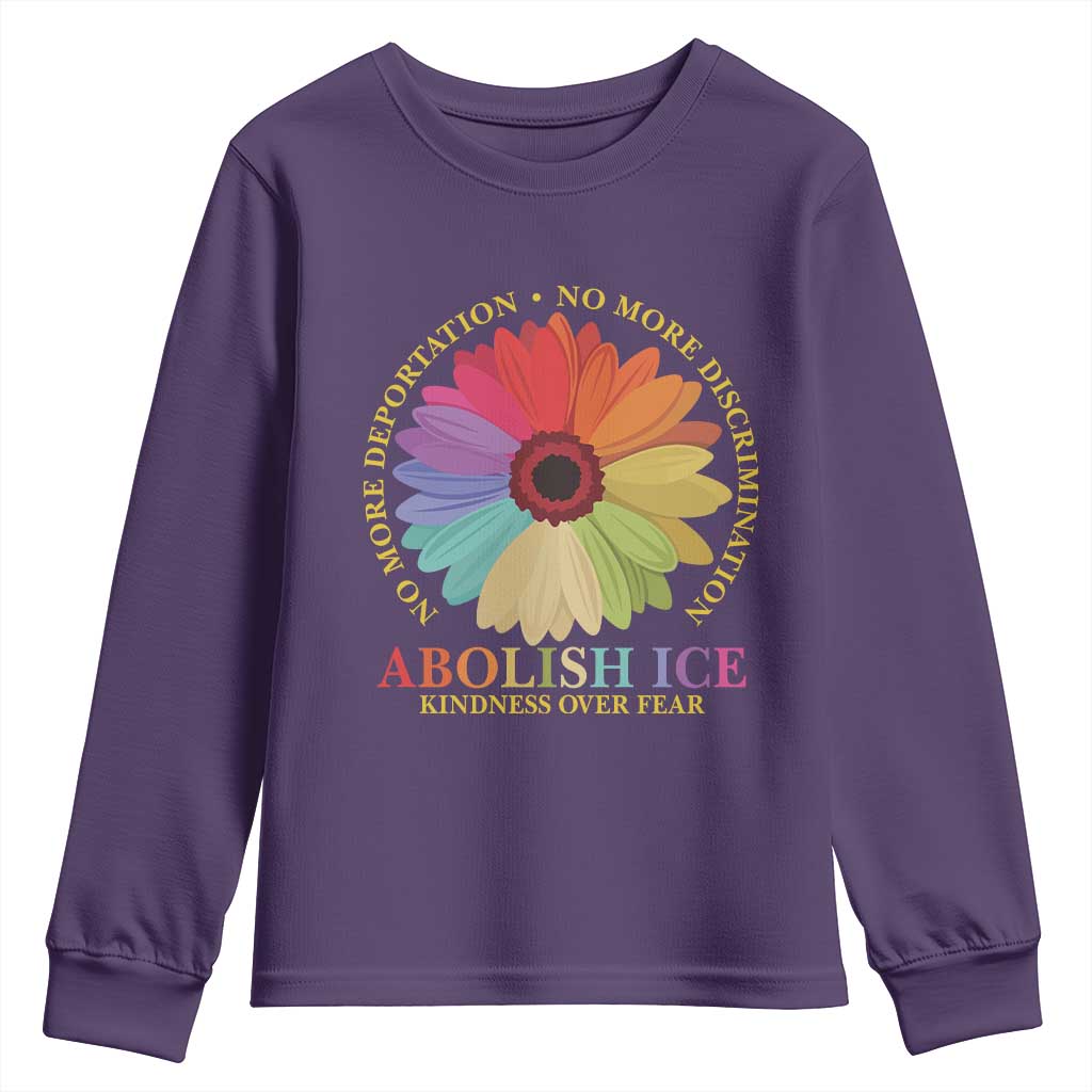 Abolish Ice Youth Sweatshirt No More Deportation No More Discrimmination Kindness Over Fear TS11 Purple Print Your Wear