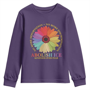 Abolish Ice Youth Sweatshirt No More Deportation No More Discrimmination Kindness Over Fear TS11 Purple Print Your Wear