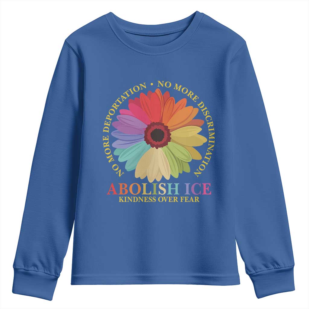 Abolish Ice Youth Sweatshirt No More Deportation No More Discrimmination Kindness Over Fear TS11 Royal Blue Print Your Wear