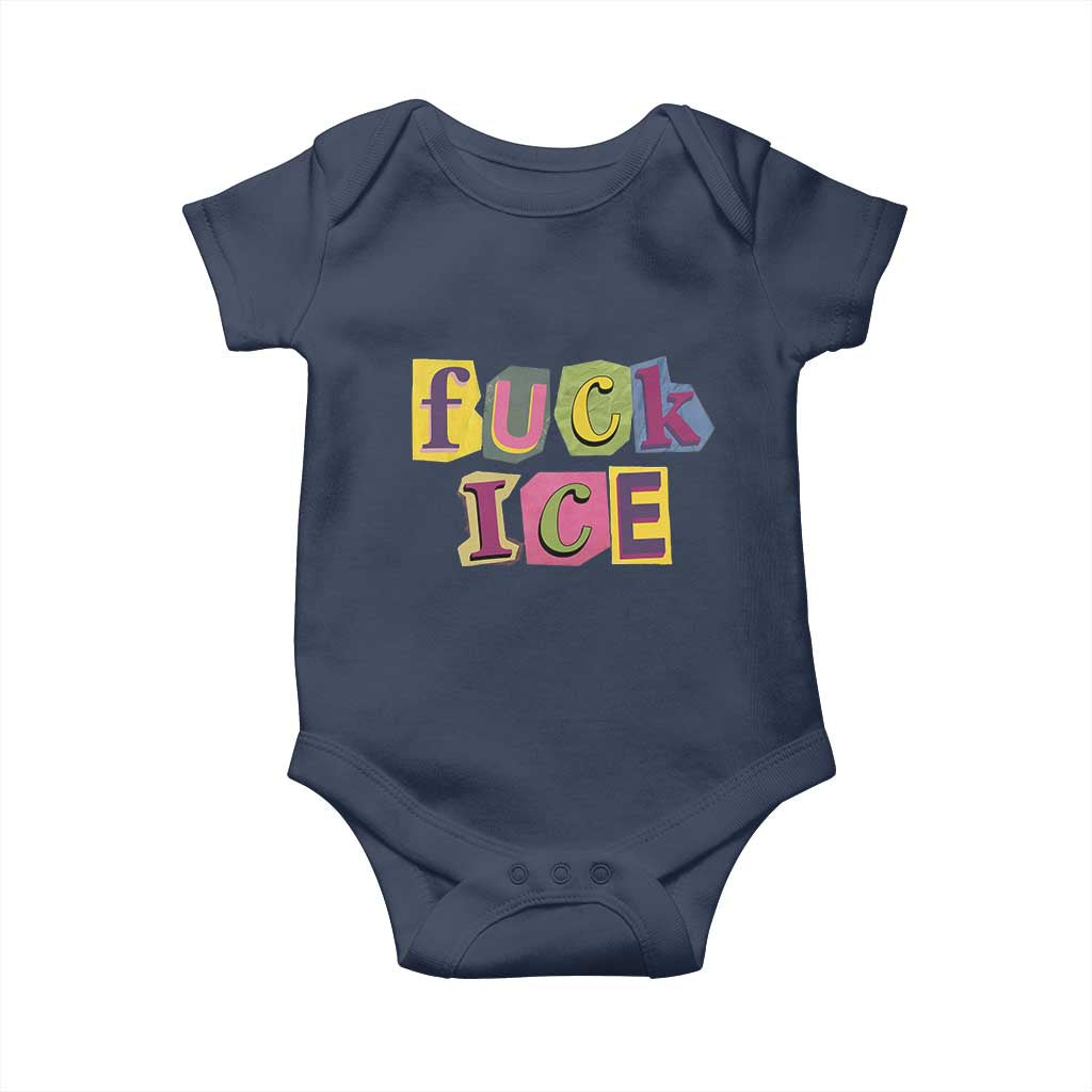 Fck Ice Baby Onesie Immigration Activist Magazine Cutout Paper Graphic TS11 Navy Print Your Wear