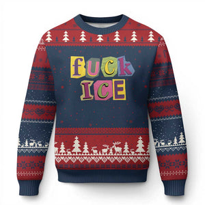 Fck Ice Ugly Christmas Sweater Immigration Activist Magazine Cutout Paper Graphic TS11 Navy Red Print Your Wear