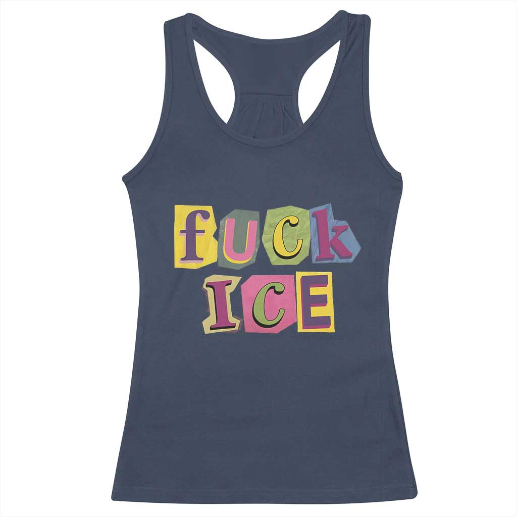 Fck Ice Racerback Tank Top Immigration Activist Magazine Cutout Paper Graphic TS11 Navy Print Your Wear