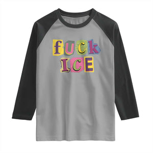 Fck Ice Raglan Shirt Immigration Activist Magazine Cutout Paper Graphic TS11 Sport Gray Black Print Your Wear