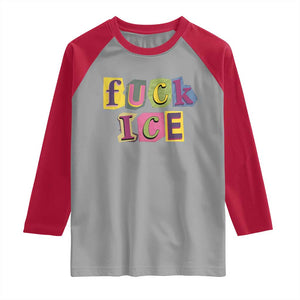 Fck Ice Raglan Shirt Immigration Activist Magazine Cutout Paper Graphic TS11 Sport Gray Red Print Your Wear