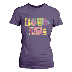 Fck Ice T Shirt For Women Immigration Activist Magazine Cutout Paper Graphic TS11 Purple Print Your Wear