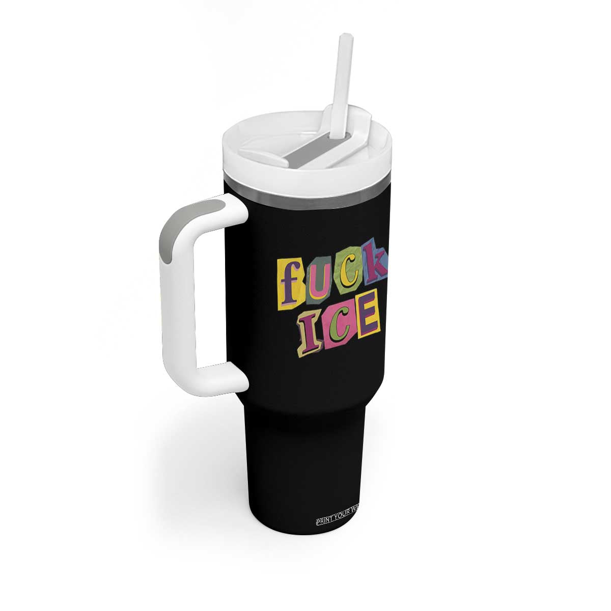 Fck Ice Tumbler With Handle Immigration Activist Magazine Cutout Paper Graphic TS11 Print Your Wear