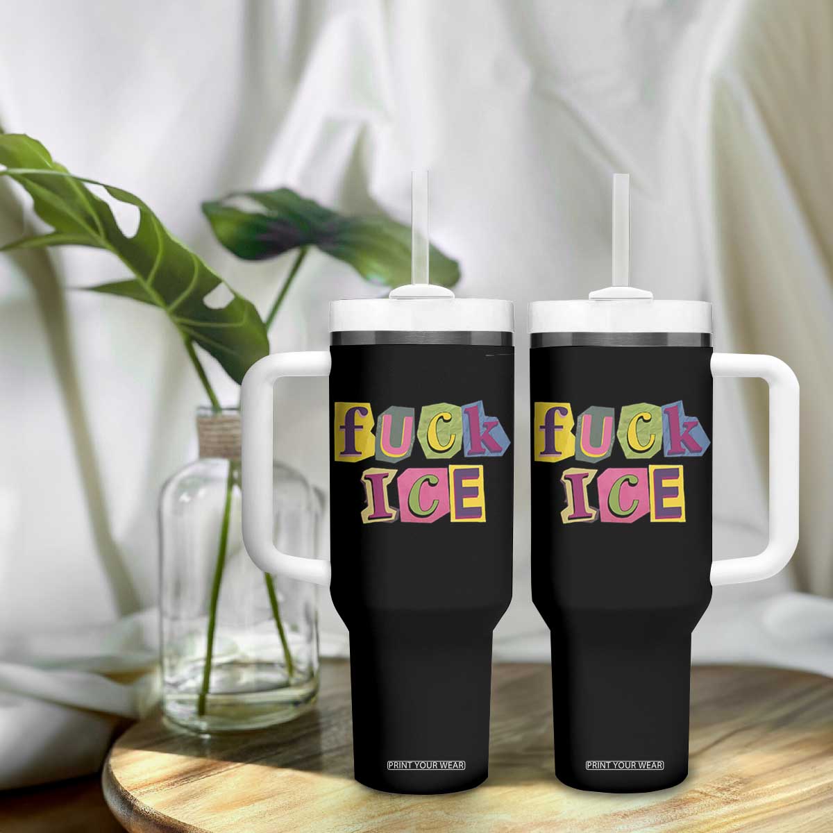 Fck Ice Tumbler With Handle Immigration Activist Magazine Cutout Paper Graphic TS11 Print Your Wear