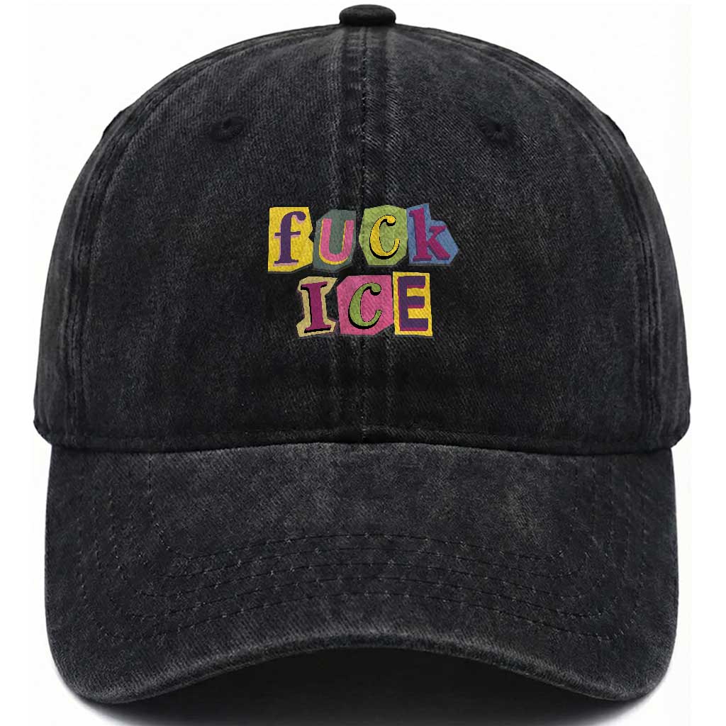 Fck Ice Washed Cotton Baseball Cap Immigration Activist Magazine Cutout Paper Graphic TS11 Print Your Wear