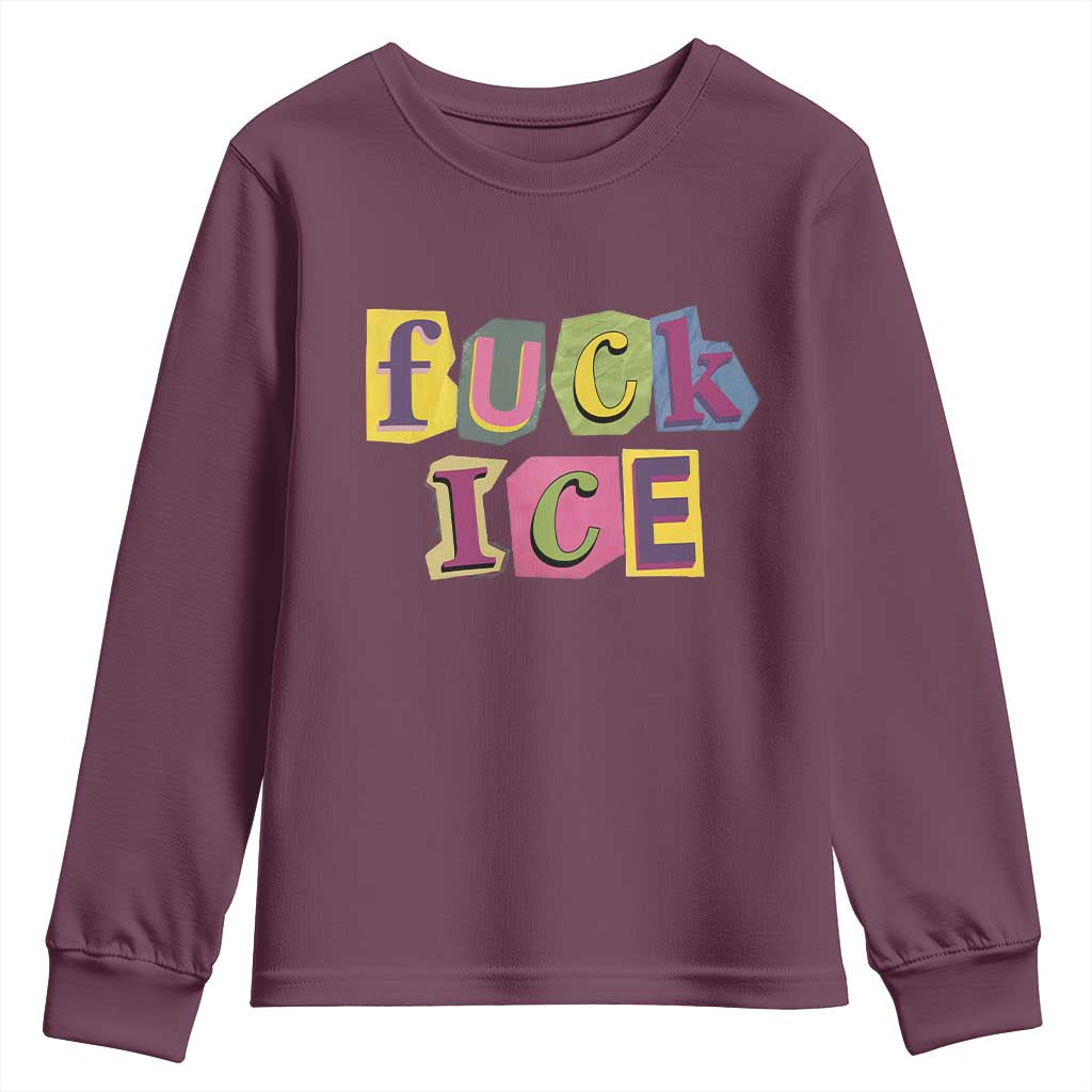 Fck Ice Youth Sweatshirt Immigration Activist Magazine Cutout Paper Graphic TS11 Maroon Print Your Wear