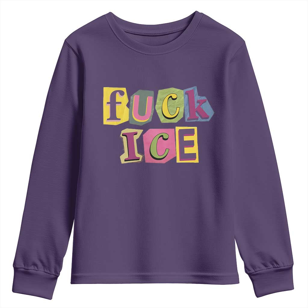 Fck Ice Youth Sweatshirt Immigration Activist Magazine Cutout Paper Graphic TS11 Purple Print Your Wear
