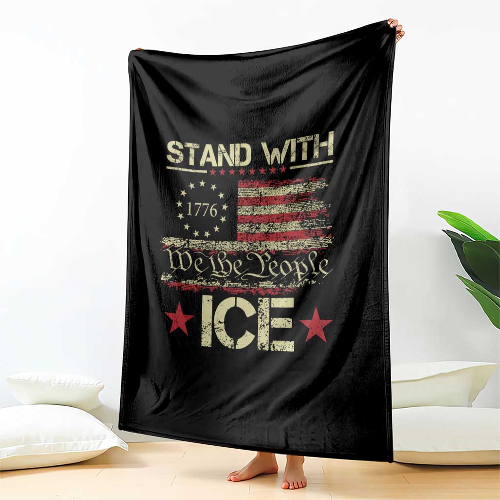 Stand With Ice Throw Blanket Immigration Officers American Flag Border Patrol TS11 Print Your Wear