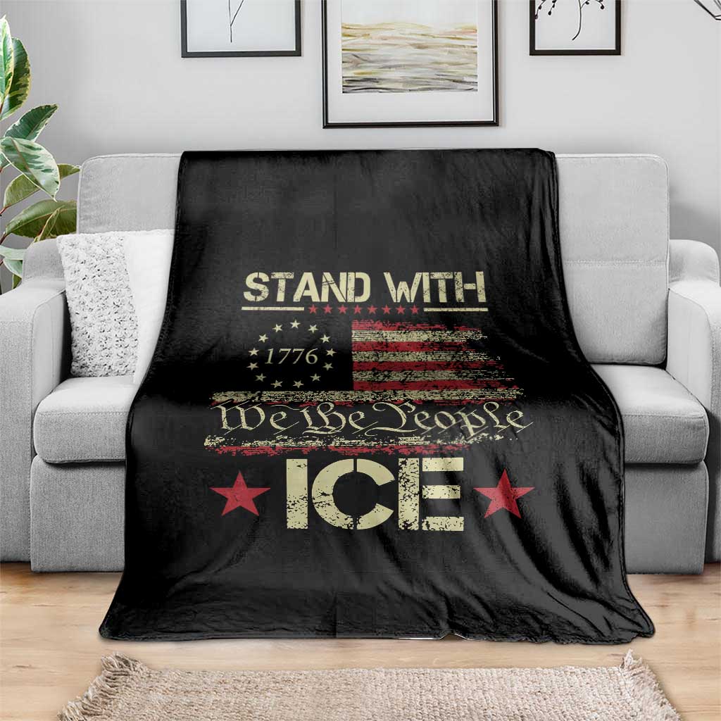 Stand With Ice Throw Blanket Immigration Officers American Flag Border Patrol TS11 Print Your Wear