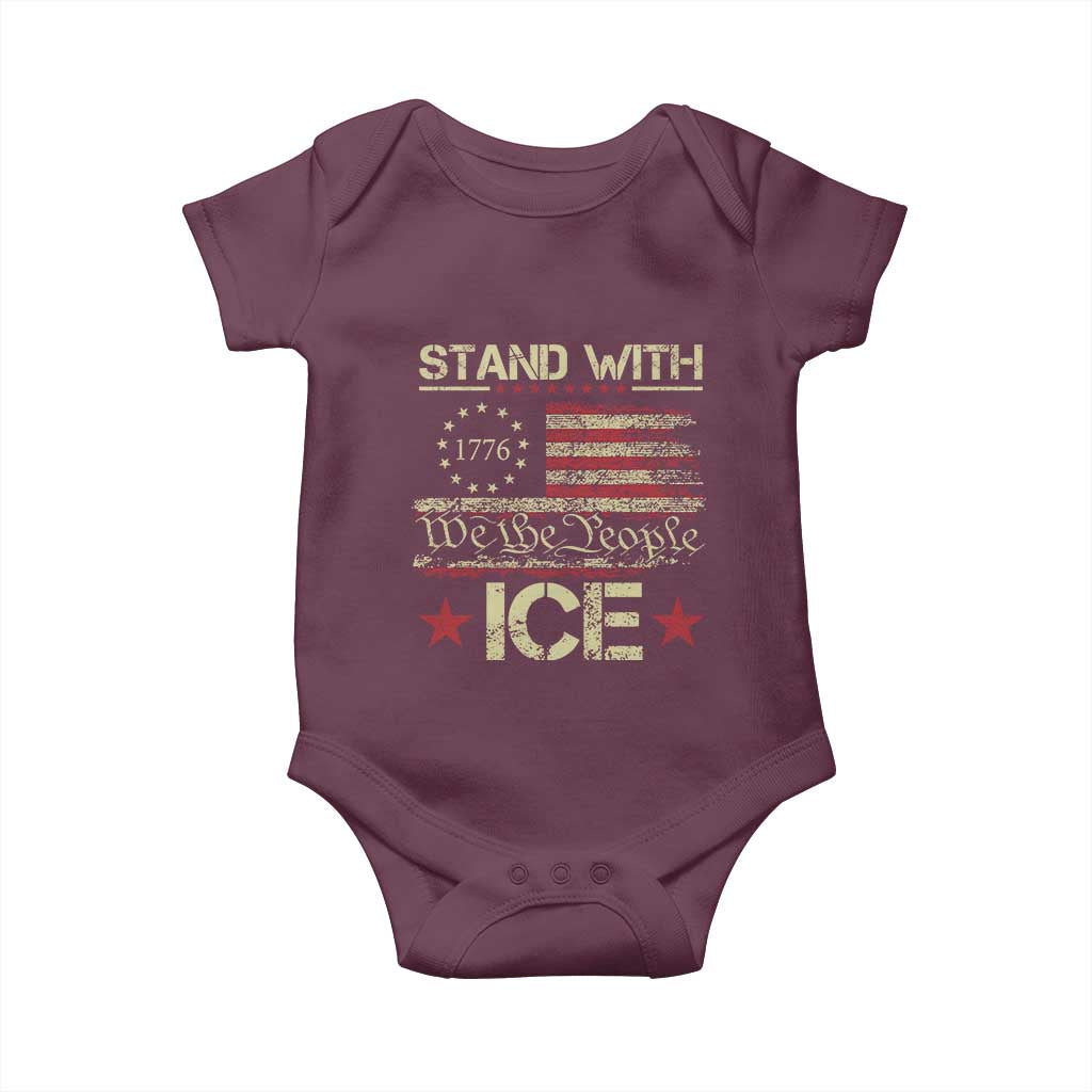 Stand With Ice Baby Onesie Immigration Officers American Flag Border Patrol TS11 Maroon Print Your Wear