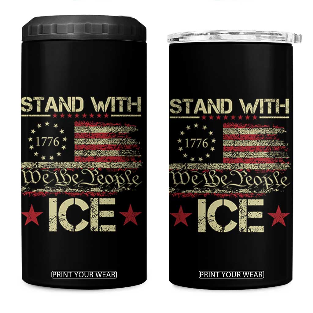 Stand With Ice 4 in 1 Can Cooler Tumbler Immigration Officers American Flag Border Patrol TS11 One Size: 16 oz Black Print Your Wear