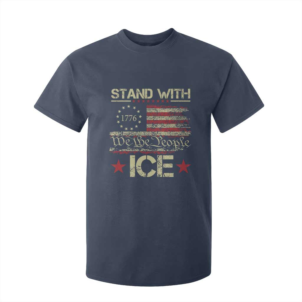 Stand With Ice T Shirt For Kid Immigration Officers American Flag Border Patrol TS11 Navy Print Your Wear