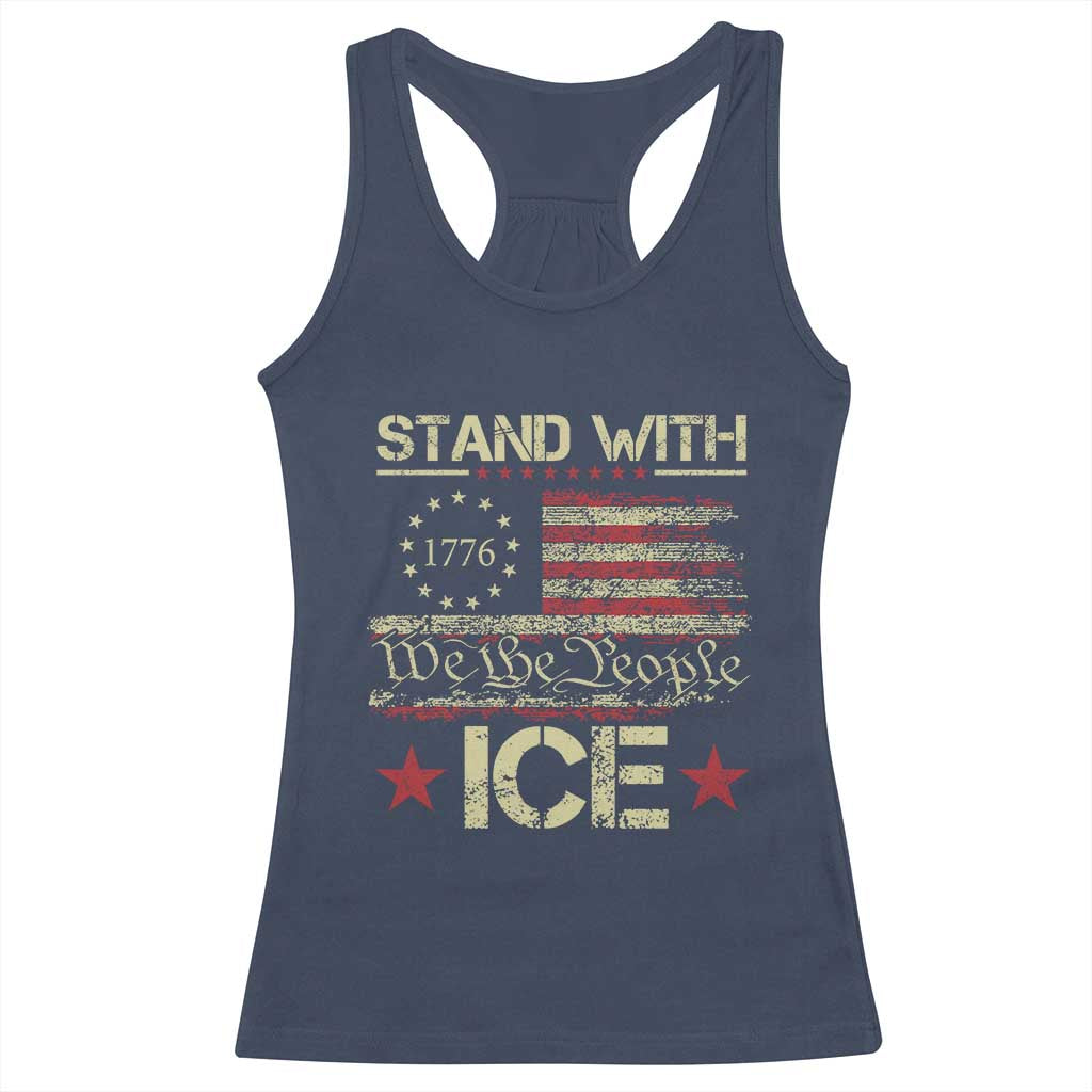 Stand With Ice Racerback Tank Top Immigration Officers American Flag Border Patrol TS11 Navy Print Your Wear