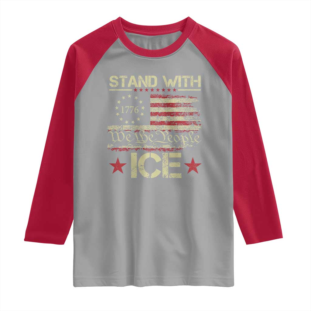 Stand With Ice Raglan Shirt Immigration Officers American Flag Border Patrol TS11 Sport Gray Red Print Your Wear