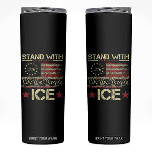 Stand With Ice Skinny Tumbler Immigration Officers American Flag Border Patrol TS11 Black Print Your Wear