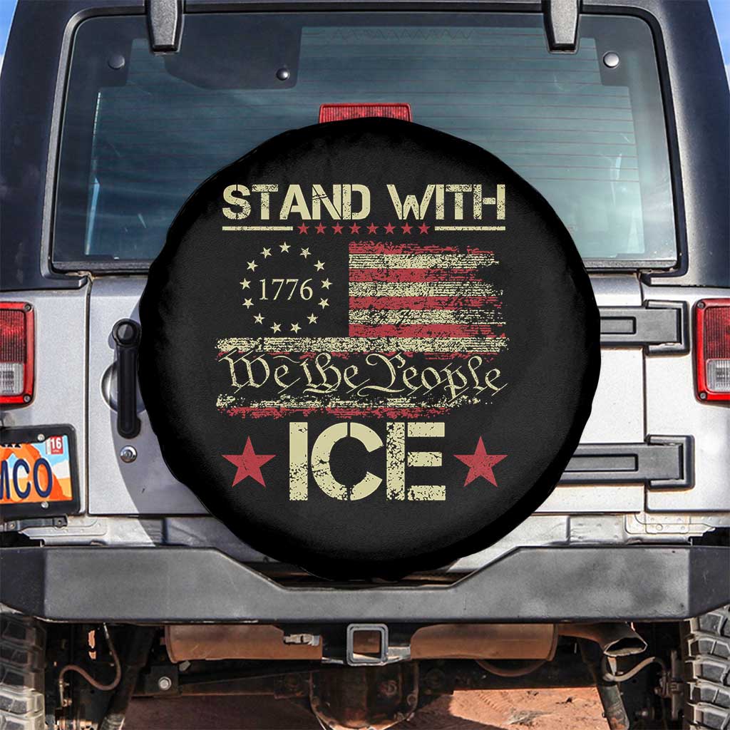 Stand With Ice Spare Tire Cover Immigration Officers American Flag Border Patrol TS11 No hole Black Print Your Wear