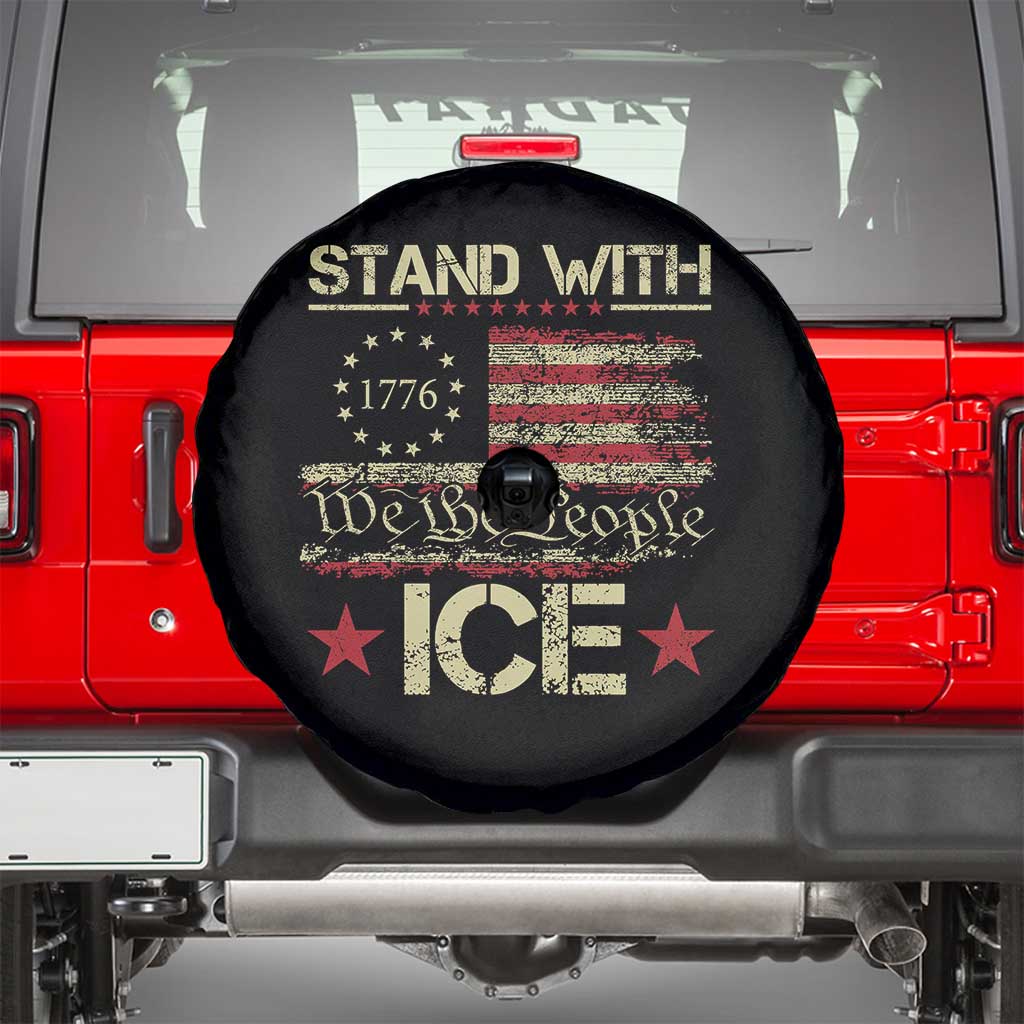 Stand With Ice Spare Tire Cover Immigration Officers American Flag Border Patrol TS11 Black Print Your Wear
