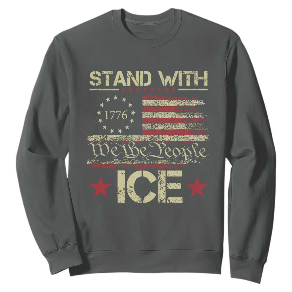 Stand With Ice Sweatshirt Immigration Officers American Flag Border Patrol TS11 Dark Heather Print Your Wear