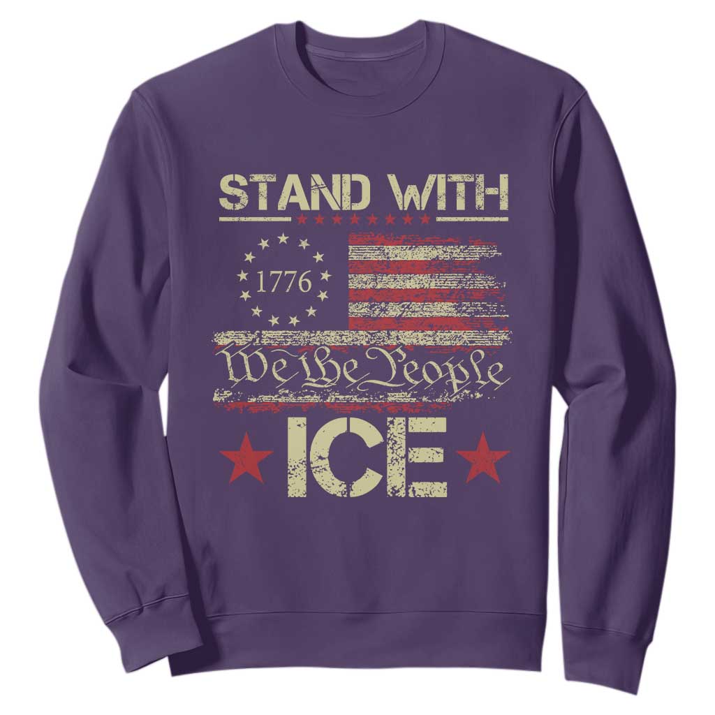 Stand With Ice Sweatshirt Immigration Officers American Flag Border Patrol TS11 Purple Print Your Wear