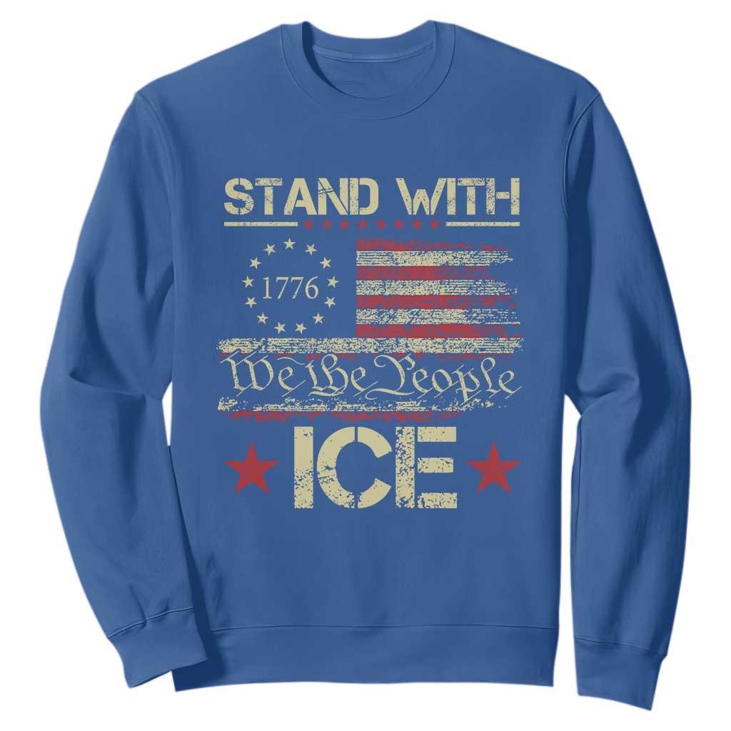 Stand With Ice Sweatshirt Immigration Officers American Flag Border Patrol TS11 Royal Blue Print Your Wear