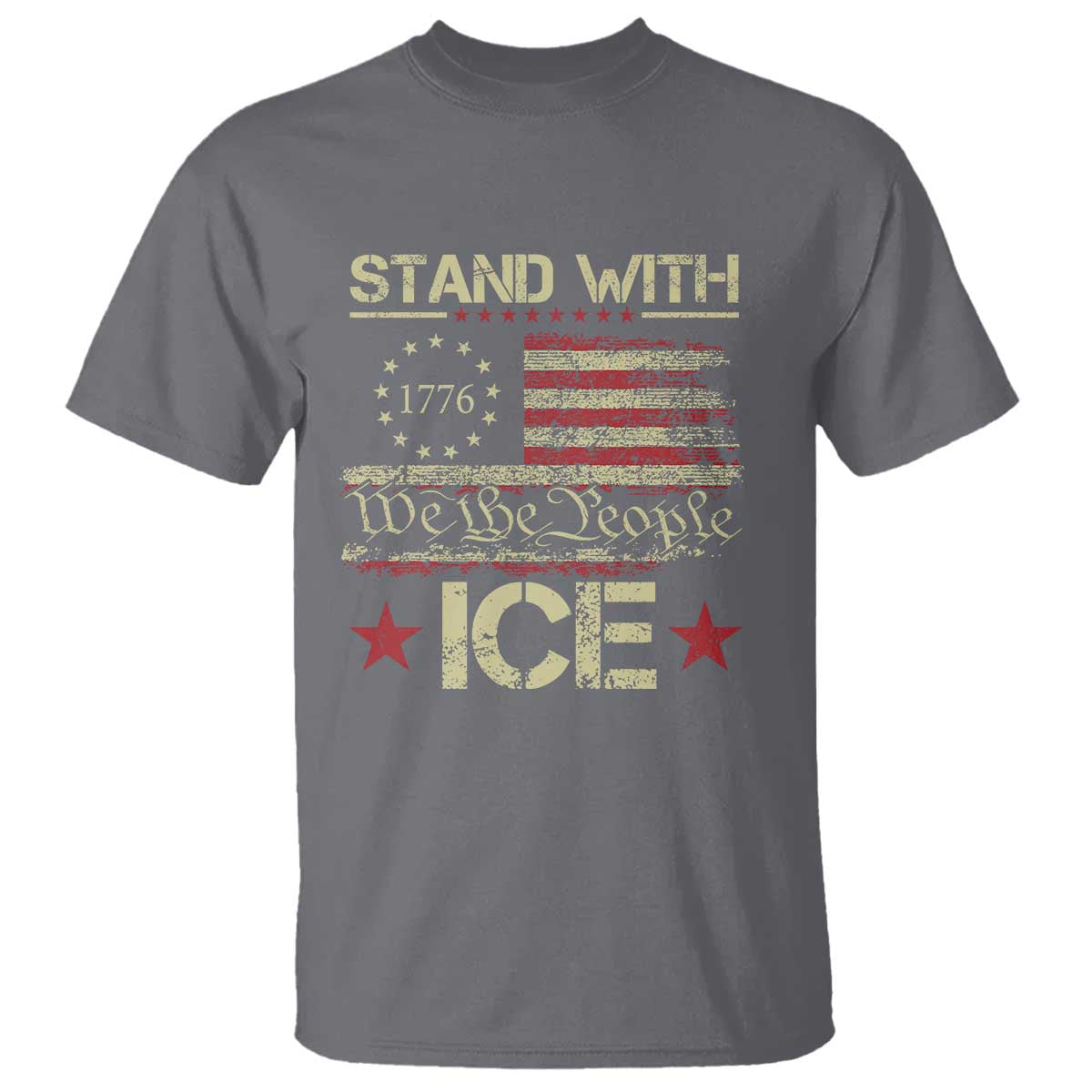 Stand With Ice T Shirt - Immigration Officers American Flag Border Patrol Support Tee TS11 Charcoal Print Your Wear