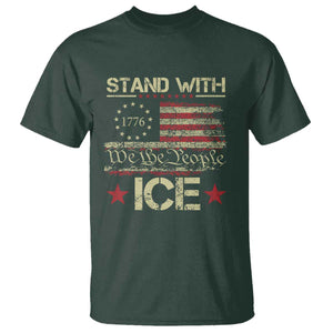 Stand With Ice T Shirt - Immigration Officers American Flag Border Patrol Support Tee TS11 Dark Forest Green Print Your Wear