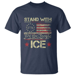 Stand With Ice T Shirt - Immigration Officers American Flag Border Patrol Support Tee TS11 Navy Print Your Wear