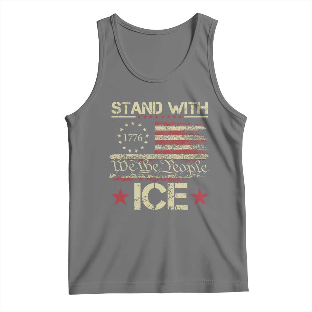 Stand With Ice Tank Top Immigration Officers American Flag Border Patrol TS11 Black Heather Print Your Wear