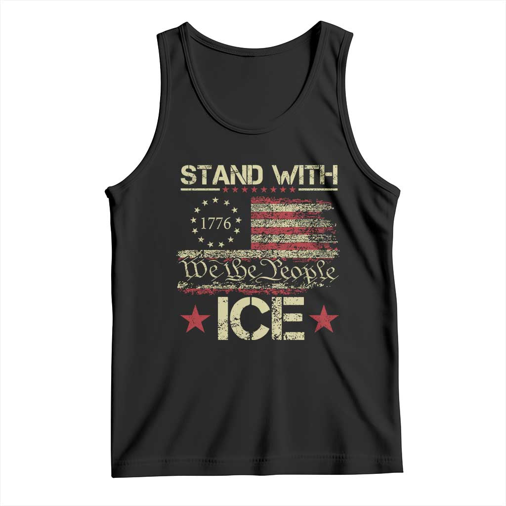 Stand With Ice Tank Top Immigration Officers American Flag Border Patrol TS11 Black Print Your Wear